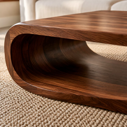 Sculptural Solid Wood Coffee Table With Wave Open Base Rounded Waterfall Sides And Natural Wood Grain For Modern Living Room - Livewoodcraft - 6