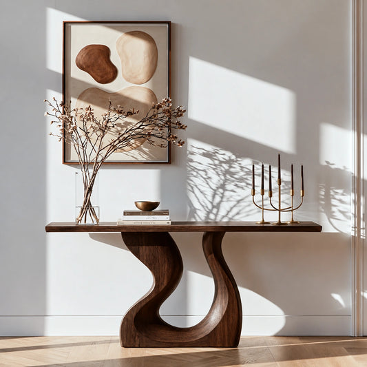 Sculptural Solid Wood Console Table with Curved Base - Livewoodcraft - 8496