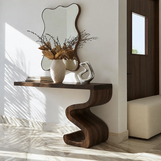 Sculptural Solid Wood Console Table with Curved Base - Livewoodcraft