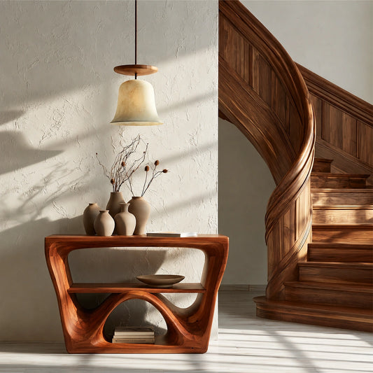 Sculptural Solid Wood Console Table with Open Shelf - Livewoodcraft