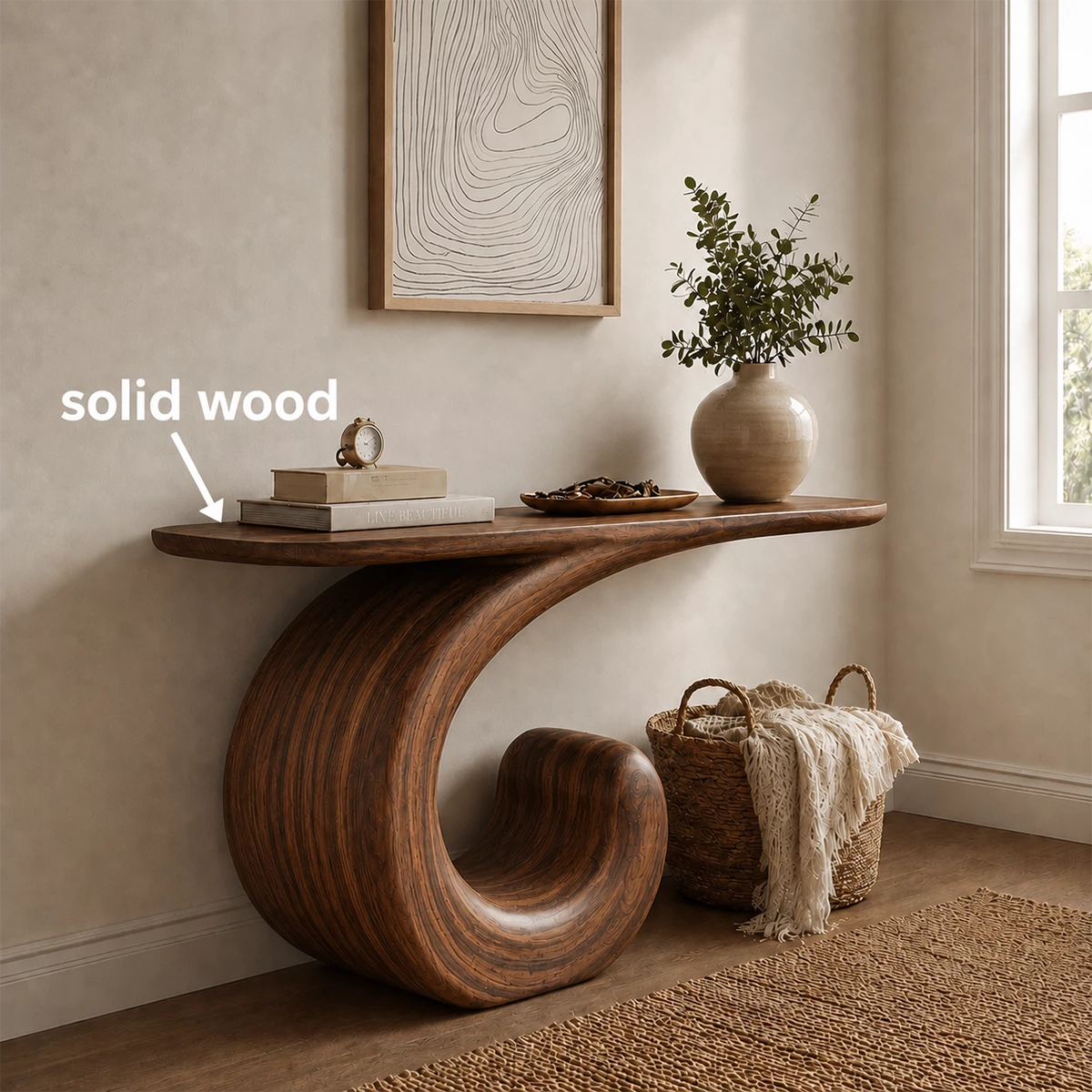 Sculptural Spiral Console Table in Natural Solid Wood - Livewoodcraft - 10