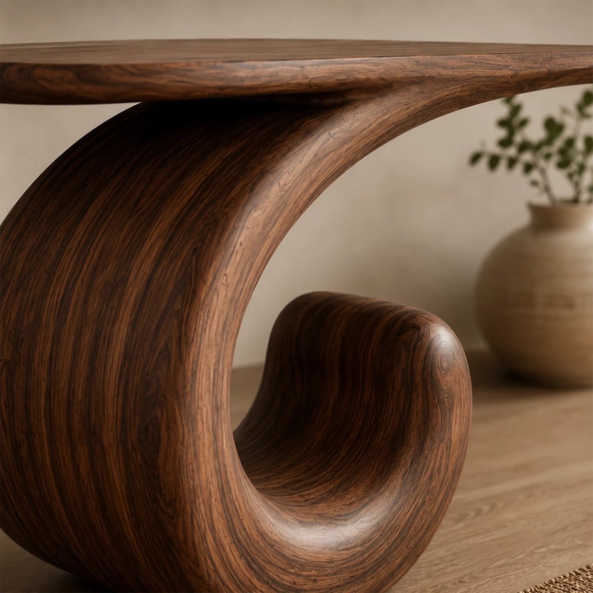 Sculptural Spiral Console Table in Natural Solid Wood - Livewoodcraft - 2
