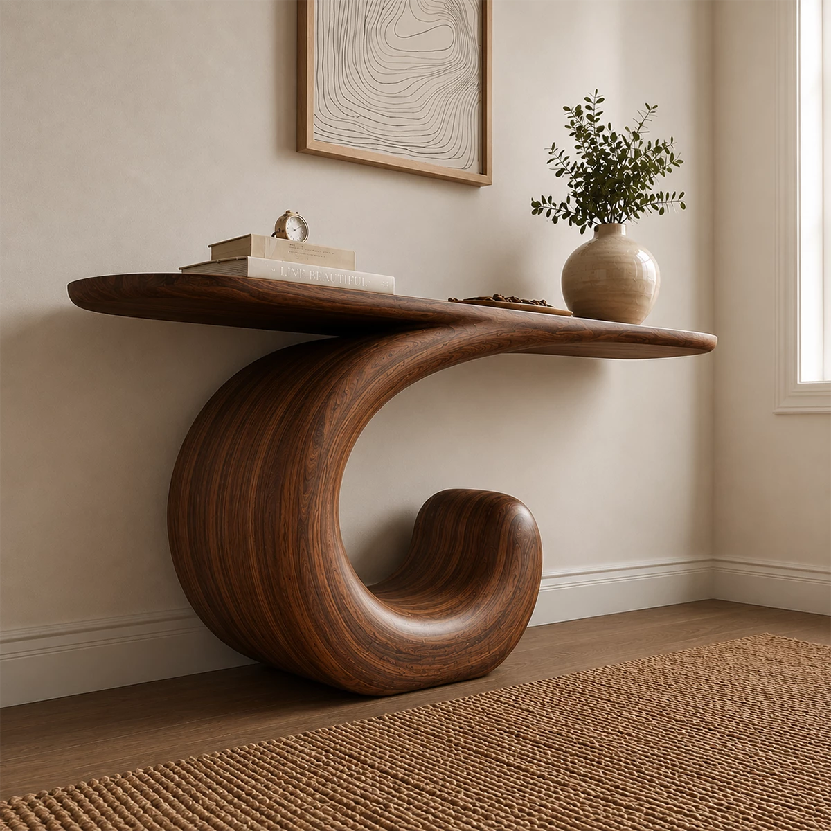 Sculptural Spiral Console Table in Natural Solid Wood - Livewoodcraft - 3
