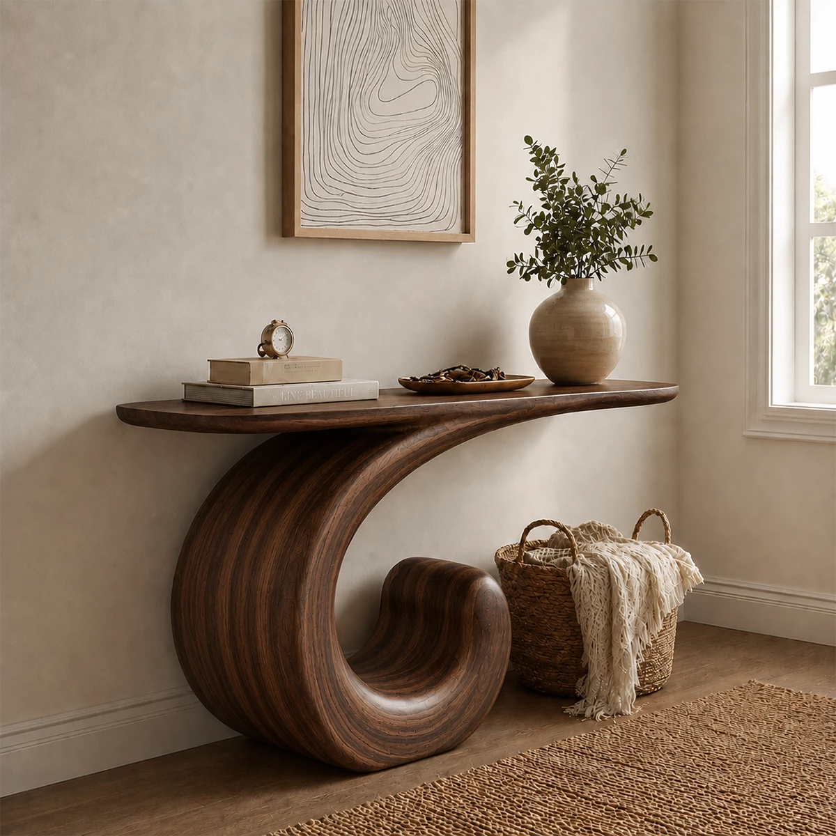 Sculptural Spiral Console Table in Natural Solid Wood - Livewoodcraft - 5