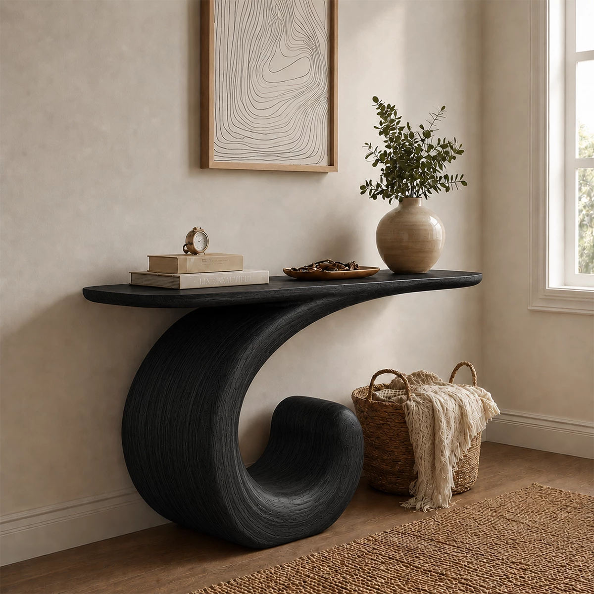 Sculptural Spiral Console Table in Natural Solid Wood - Livewoodcraft - 6