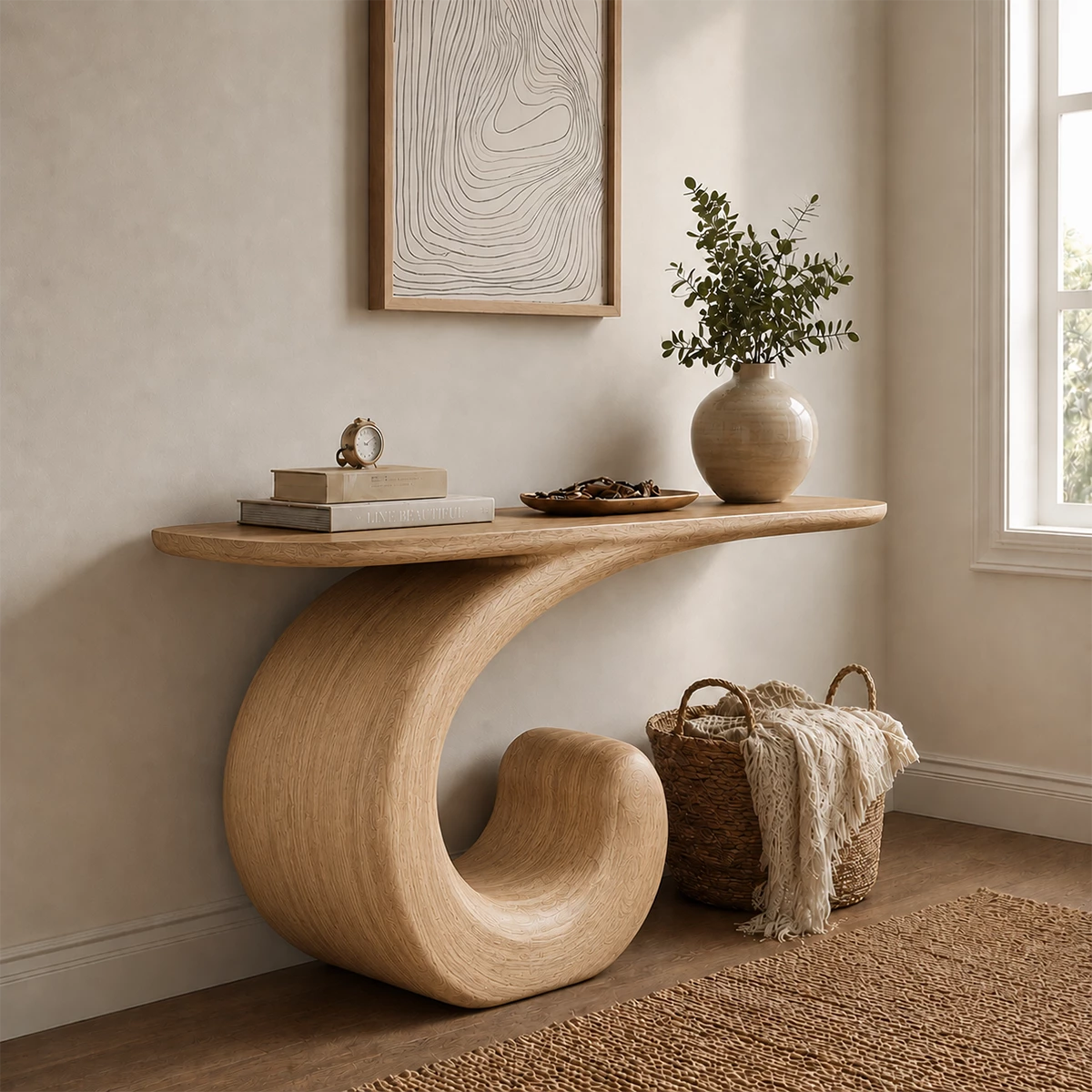 Sculptural Spiral Console Table in Natural Solid Wood - Livewoodcraft - 7