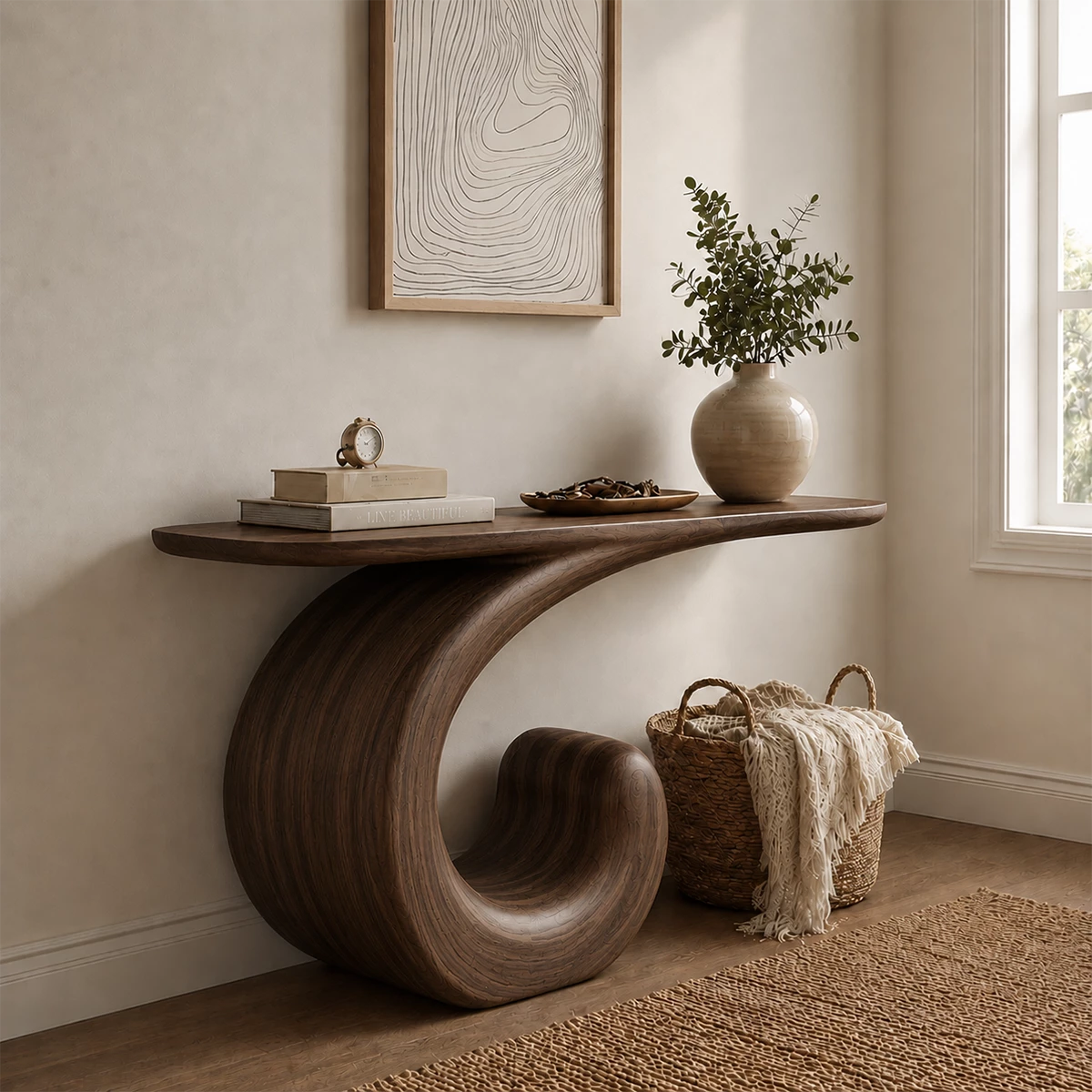 Sculptural Spiral Console Table in Natural Solid Wood - Livewoodcraft - 8