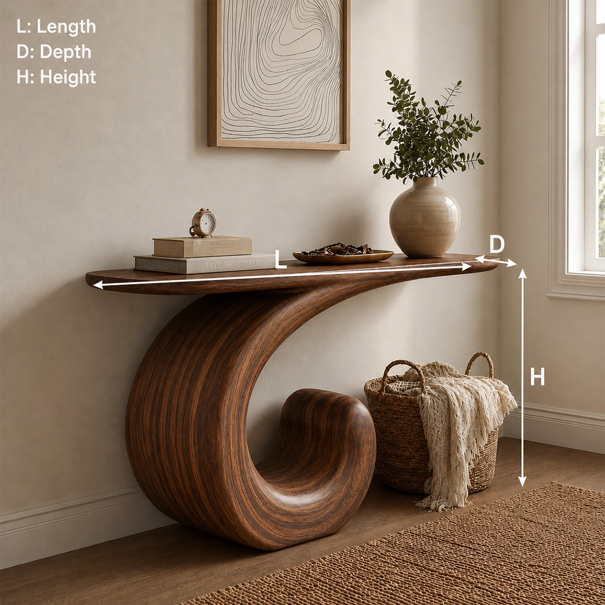 Sculptural Spiral Console Table in Natural Solid Wood - Livewoodcraft - 9