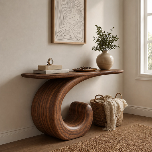 Sculptural Spiral Console Table in Natural Solid Wood - Livewoodcraft