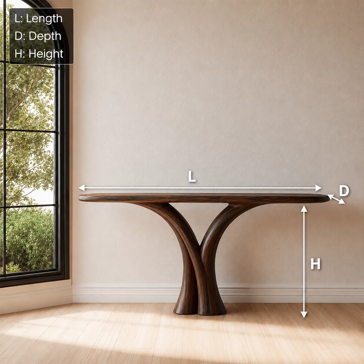 Sculptural Twin Arch Console Table in Natural Solid Wood - Livewoodcraft - 10