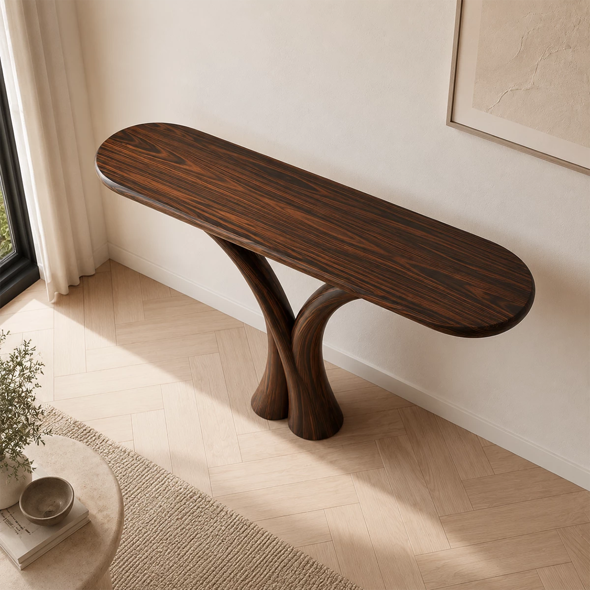 Sculptural Twin Arch Console Table in Natural Solid Wood - Livewoodcraft - 3