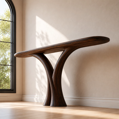 Sculptural Twin Arch Console Table in Natural Solid Wood - Livewoodcraft - 4