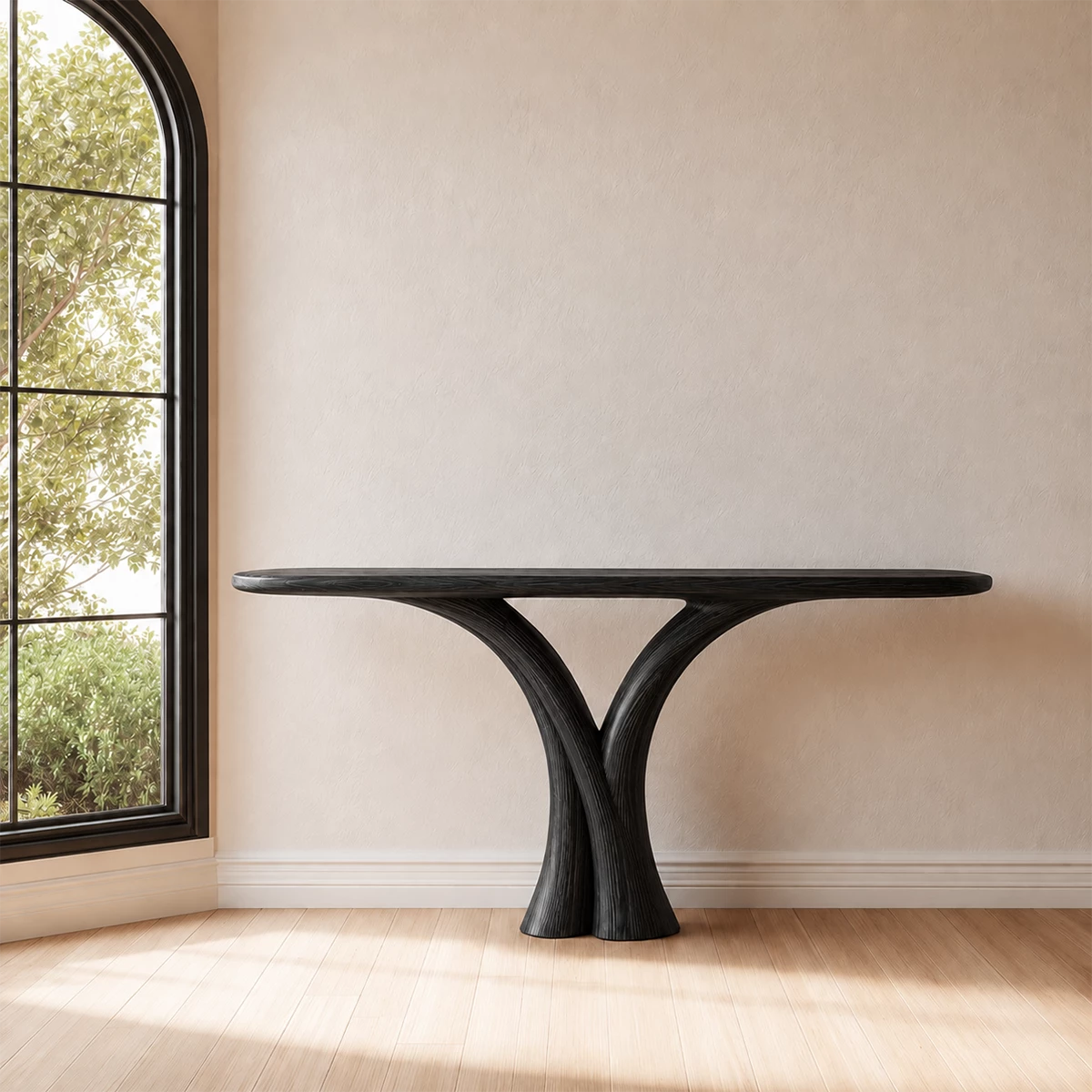 Sculptural Twin Arch Console Table in Natural Solid Wood - Livewoodcraft - 5