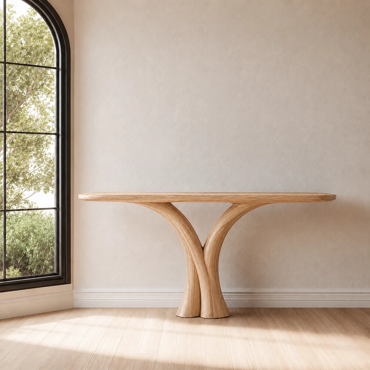 Sculptural Twin Arch Console Table in Natural Solid Wood - Livewoodcraft - 6