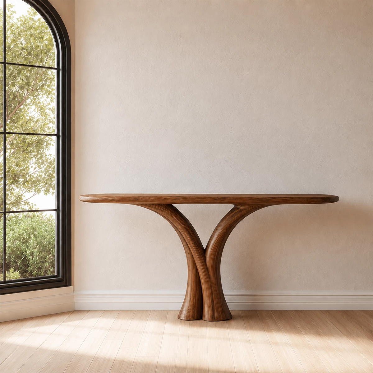 Sculptural Twin Arch Console Table in Natural Solid Wood - Livewoodcraft - 7