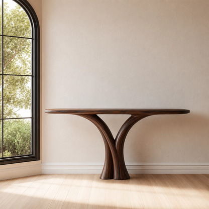 Sculptural Twin Arch Console Table in Natural Solid Wood - Livewoodcraft - 8