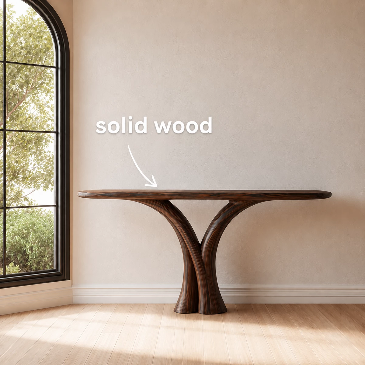 Sculptural Twin Arch Console Table in Natural Solid Wood - Livewoodcraft - 9