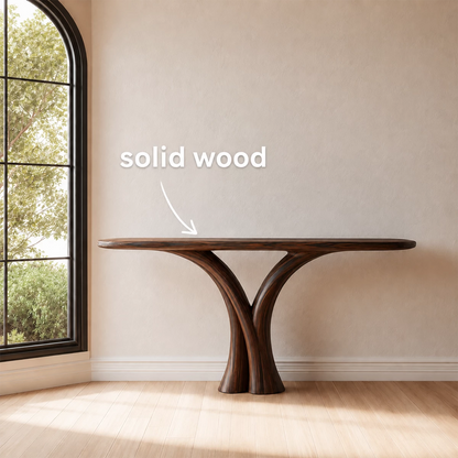 Sculptural Twin Arch Console Table in Natural Solid Wood - Livewoodcraft - 9