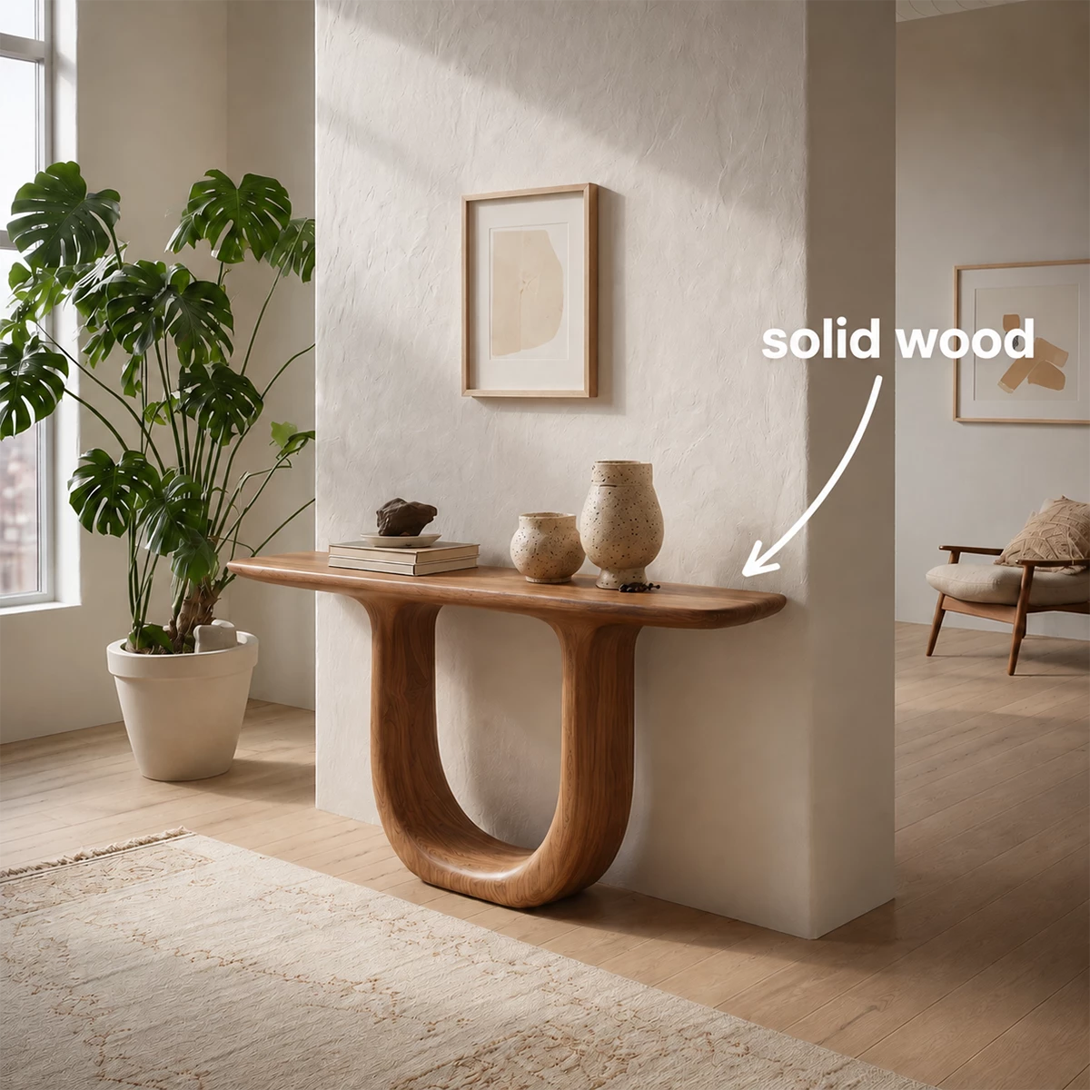 Sculptural U-Shaped Console Table in Natural Solid Wood - Livewoodcraft - 10