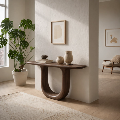 Sculptural U-Shaped Console Table in Natural Solid Wood - Livewoodcraft - 4