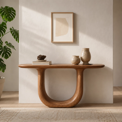 Sculptural U-Shaped Console Table in Natural Solid Wood - Livewoodcraft - 5