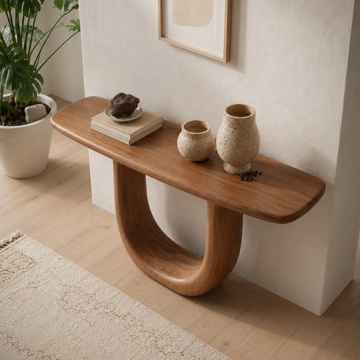 Sculptural U-Shaped Console Table in Natural Solid Wood - Livewoodcraft - 7