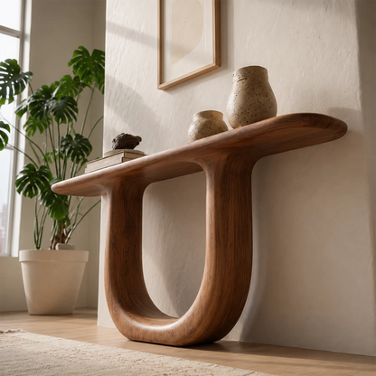 Sculptural U-Shaped Console Table in Natural Solid Wood - Livewoodcraft - 8