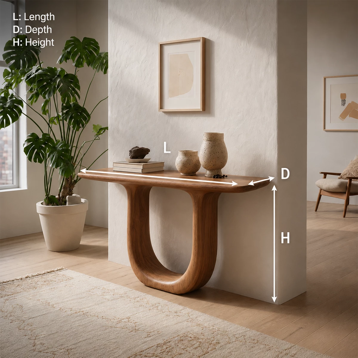 Sculptural U-Shaped Console Table in Natural Solid Wood - Livewoodcraft - 9