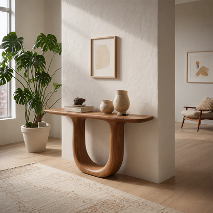 Sculptural U-Shaped Console Table in Natural Solid Wood - Livewoodcraft