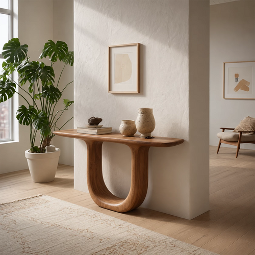 Sculptural U-Shaped Console Table in Natural Solid Wood - Livewoodcraft