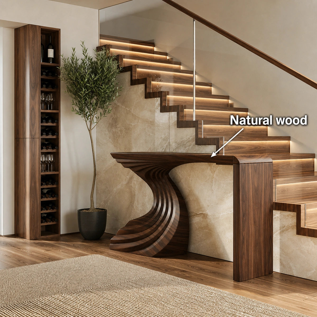 Sculptural Wave Base Natural Solid Wood Console Table for Entryways - Livewoodcraft - 10