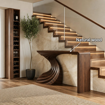 Sculptural Wave Base Natural Solid Wood Console Table for Entryways - Livewoodcraft - 10