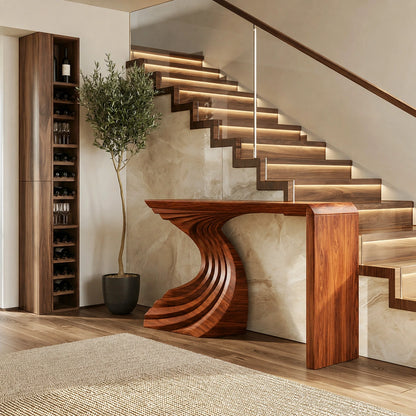 Sculptural Wave Base Natural Solid Wood Console Table for Entryways - Livewoodcraft - 2