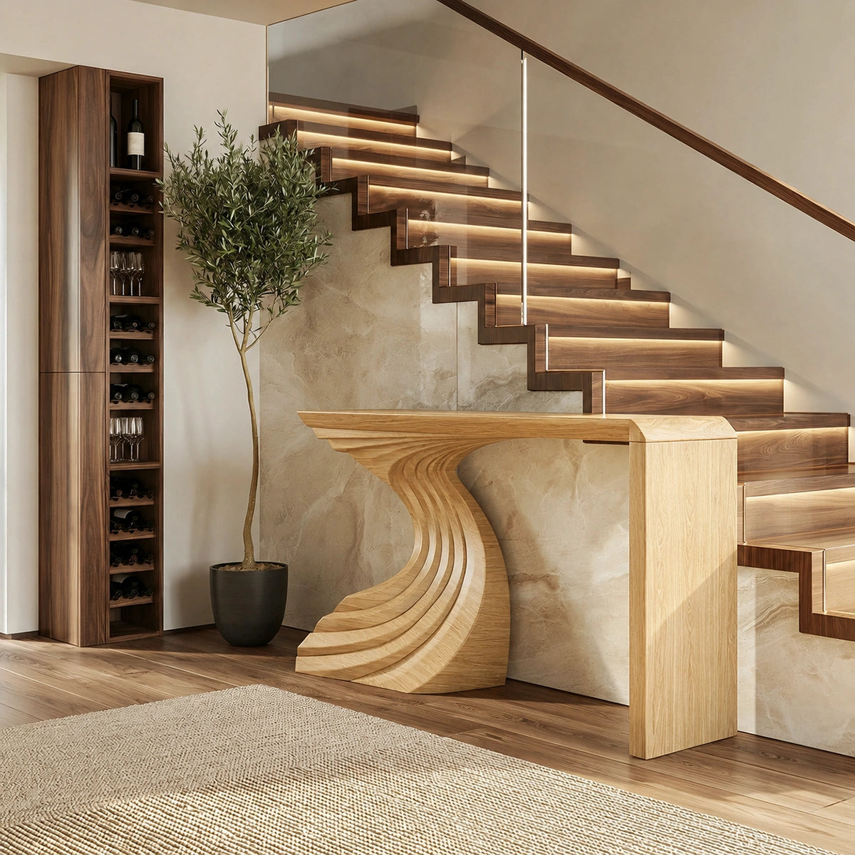 Sculptural Wave Base Natural Solid Wood Console Table for Entryways - Livewoodcraft - 3
