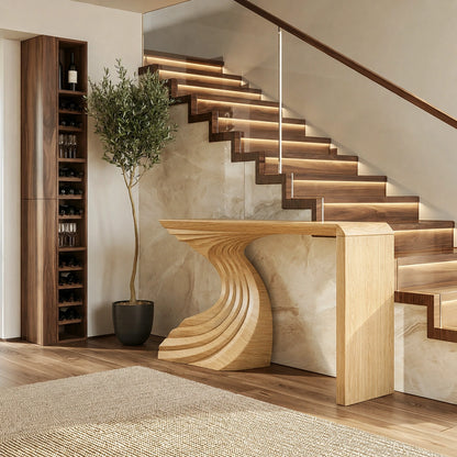 Sculptural Wave Base Natural Solid Wood Console Table for Entryways - Livewoodcraft - 3