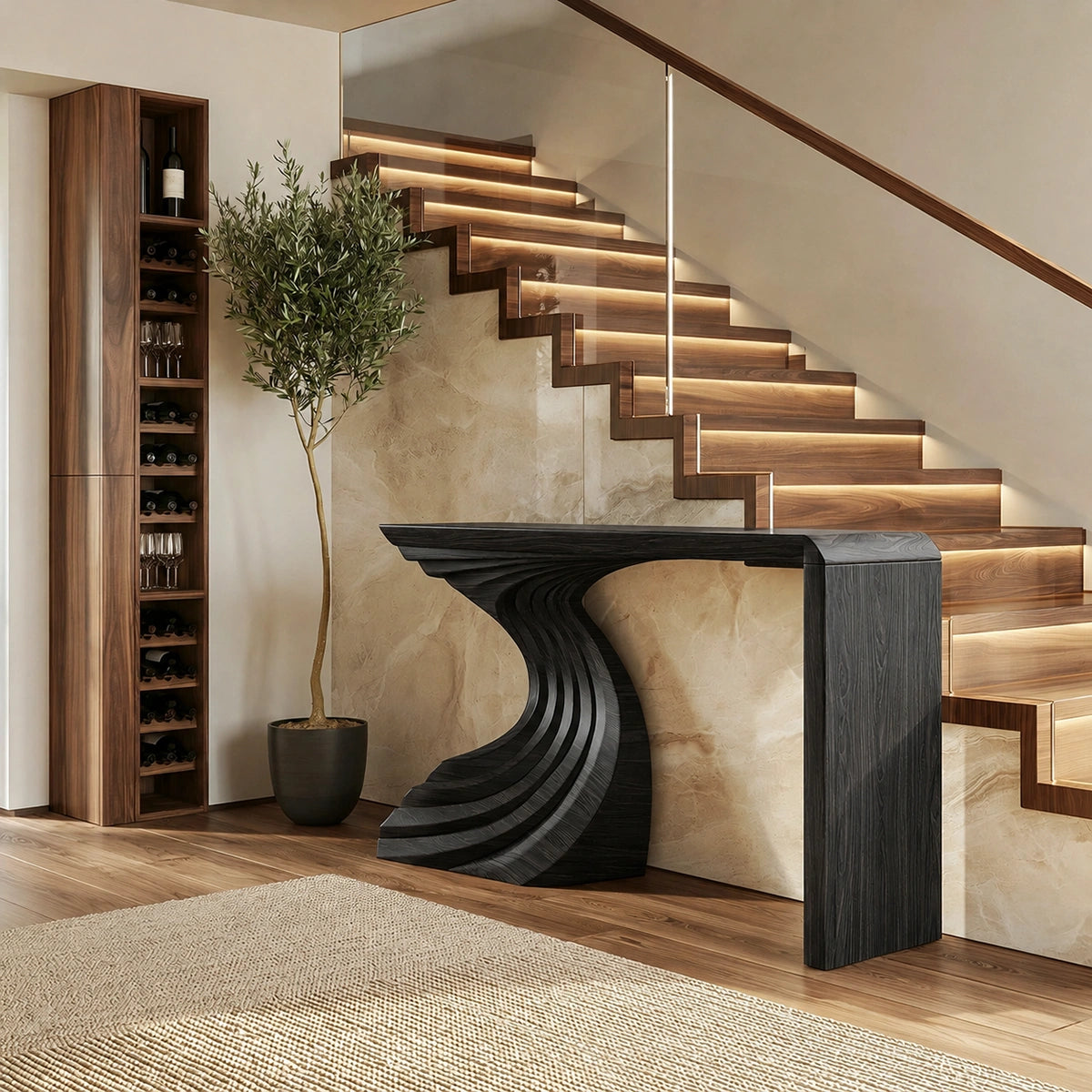 Sculptural Wave Base Natural Solid Wood Console Table for Entryways - Livewoodcraft - 4