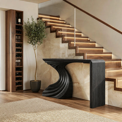 Sculptural Wave Base Natural Solid Wood Console Table for Entryways - Livewoodcraft - 4