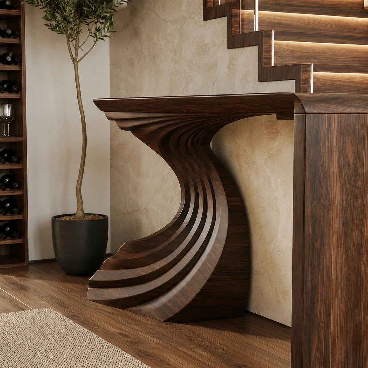 Sculptural Wave Base Natural Solid Wood Console Table for Entryways - Livewoodcraft - 5