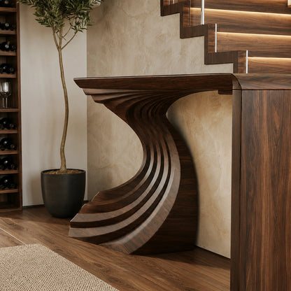Sculptural Wave Base Natural Solid Wood Console Table for Entryways - Livewoodcraft - 5