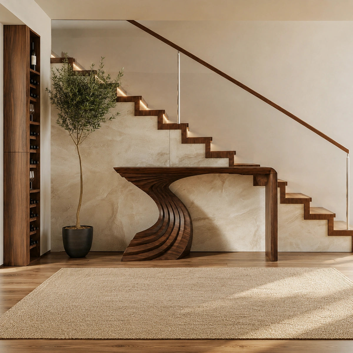 Sculptural Wave Base Natural Solid Wood Console Table for Entryways - Livewoodcraft - 6