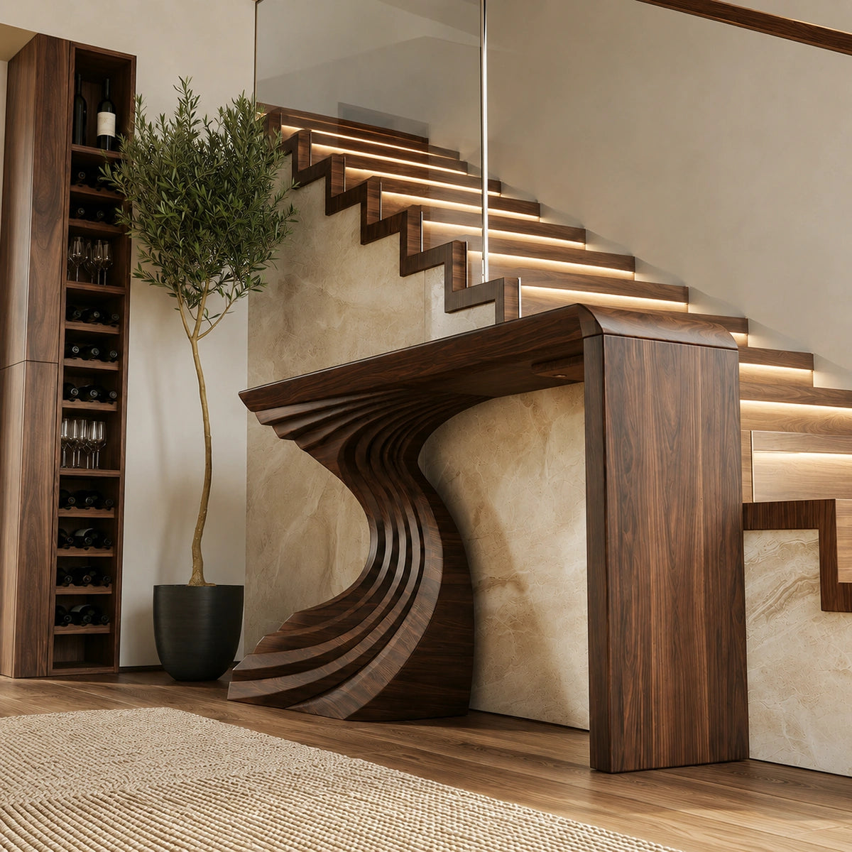 Sculptural Wave Base Natural Solid Wood Console Table for Entryways - Livewoodcraft - 8