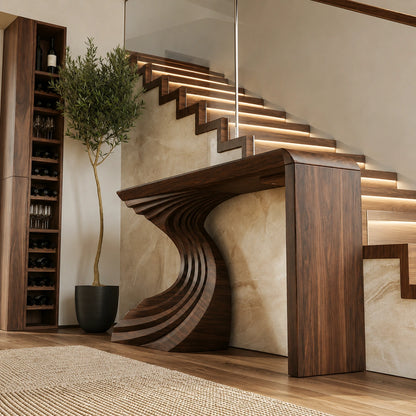 Sculptural Wave Base Natural Solid Wood Console Table for Entryways - Livewoodcraft - 8
