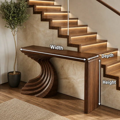 Sculptural Wave Base Natural Solid Wood Console Table for Entryways - Livewoodcraft - 9