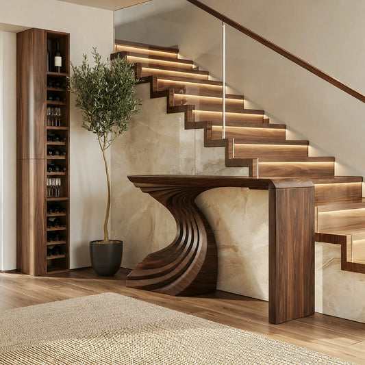 Sculptural Wave Base Natural Solid Wood Console Table for Entryways - Livewoodcraft