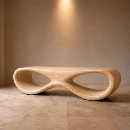 Sculptural Wave Wood Bench – Organic Natural Wood Bench for Modern Interior - Livewoodcraft - 2
