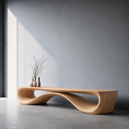 Sculptural Wave Wood Bench – Organic Natural Wood Bench for Modern Interior - Livewoodcraft - 5584 - 2
