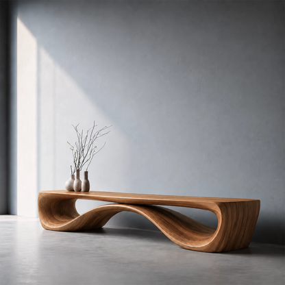 Sculptural Wave Wood Bench – Organic Natural Wood Bench for Modern Interior - Livewoodcraft - 5584 - 4