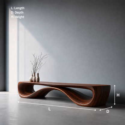 Sculptural Wave Wood Bench – Organic Natural Wood Bench for Modern Interior - Livewoodcraft - 5584 - 7