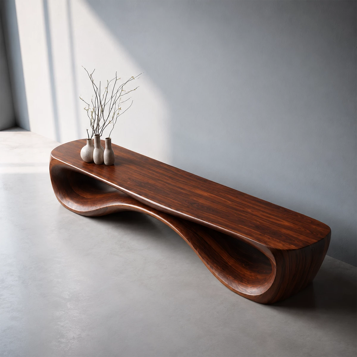 Sculptural Wave Wood Bench – Organic Natural Wood Bench for Modern Interior - Livewoodcraft - 5584 - 9