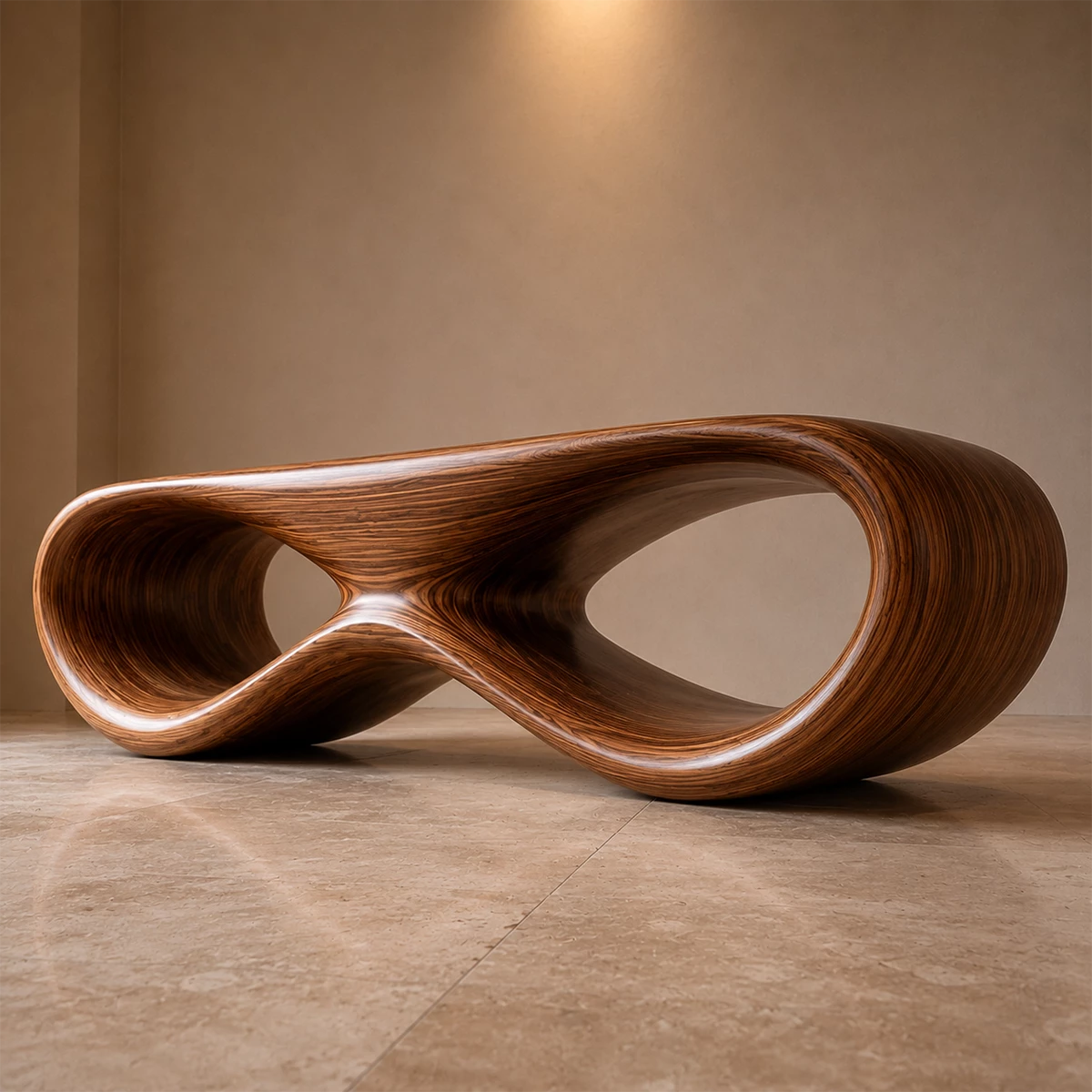 Sculptural Wave Wood Bench – Organic Natural Wood Bench for Modern Interior - Livewoodcraft - 9